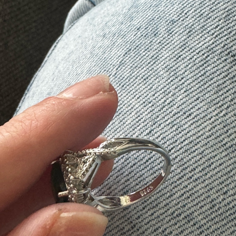 925 silver emerald ring with crystals - Picture 6 of 8
